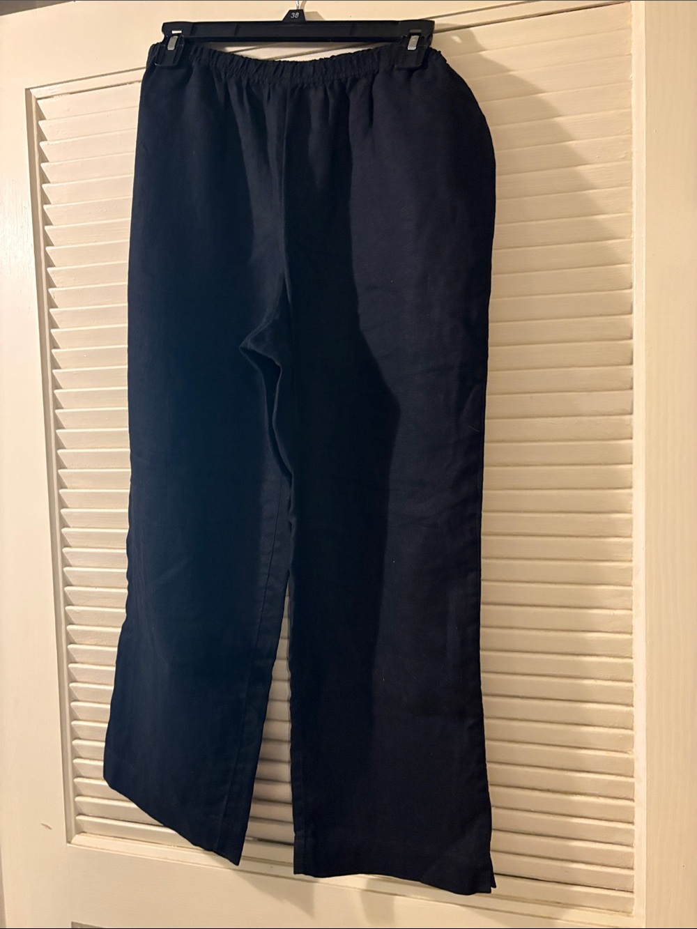 P701. J Jill Womens Black Elastic-Waist Straight Cropped 100% linen Pants